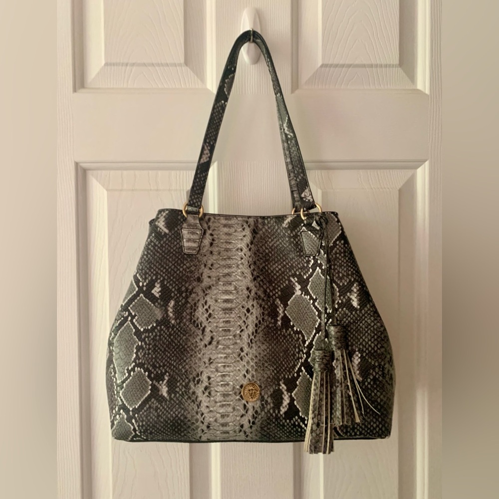 Anne Klein Black and Gray Snake Print Shoulder Bag